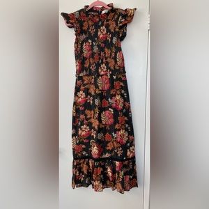 SEA NY floral midi dress with ruffle sleeves and neck